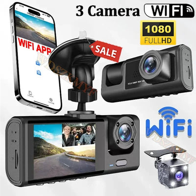 WiFi Dash Cam 1080P – 2 or 3 Camera System, Night Vision & Rear Camera