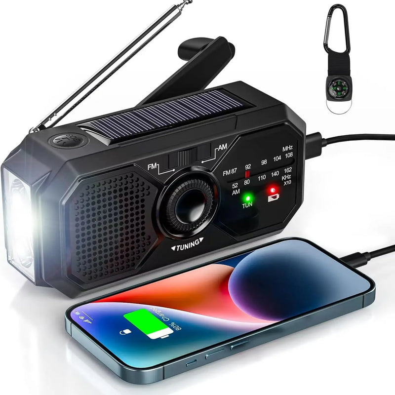 Portable Solar Emergency Radio – AM/FM, USB Charger, Hand Crank