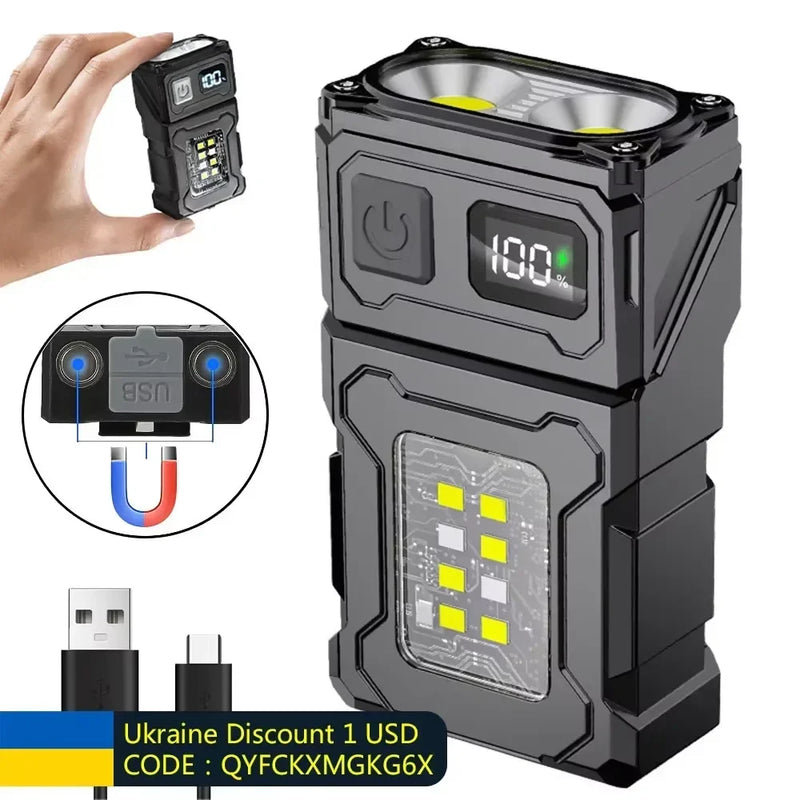 Mini USB Rechargeable LED Flashlight – Magnetic Camping Lantern
